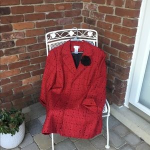 Worthington Woman Red Tweed Coat Jacket Fringe
